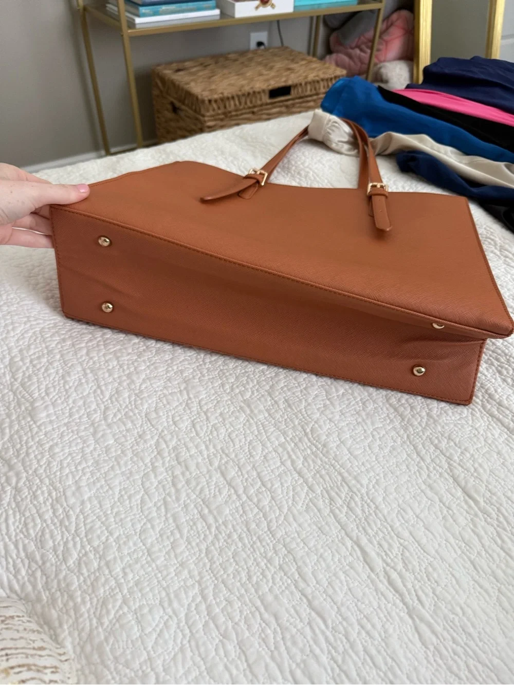 Women's Leather laptop Tote Bag in Brown